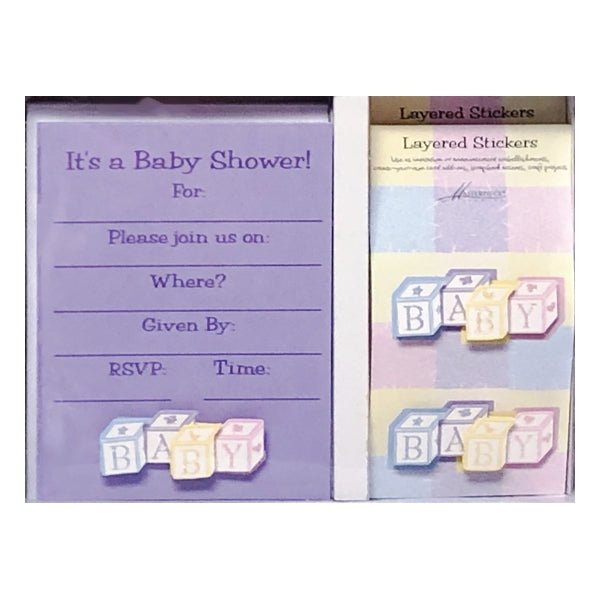 Masterpiece Baby Shower Party Invitations with Envelopes and 3D Layered Glitter Stickers - Baby Blocks (10 Invite Cards, 10 Envelopes, 10 Glitter Stickers) - DollarFanatic.com