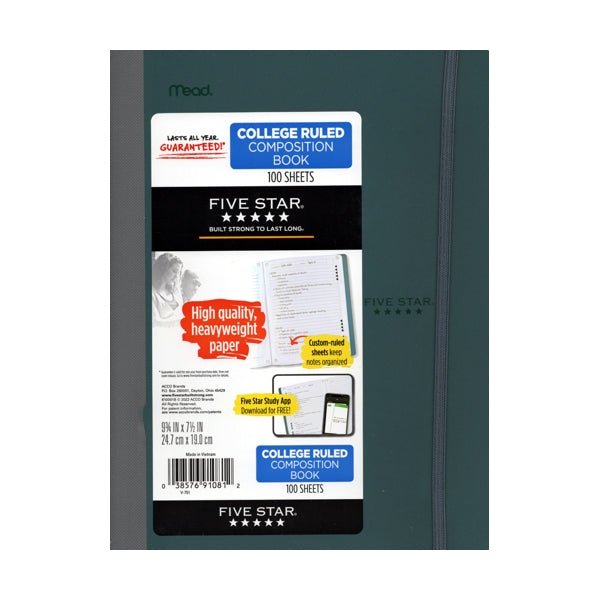 Mead College Ruled Plastic Cover Composition Notebook with Elastic Band Closure (100 Sheets) Green - DollarFanatic.com