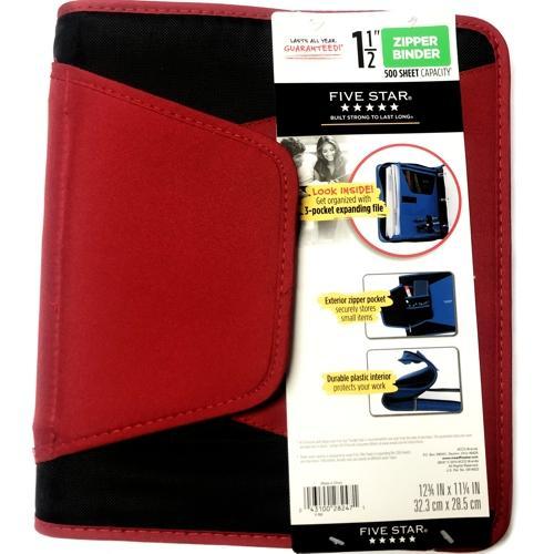 Mead Five Star 3-Ring Notebook Zipper Binder with Zipper Pockets/Expanding File (1.5") Select Color - DollarFanatic.com