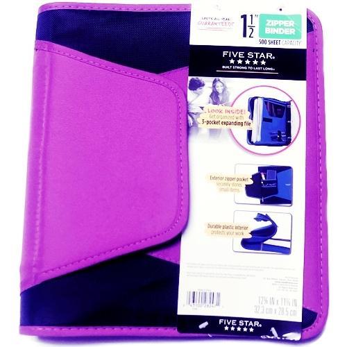 Mead Five Star 3-Ring Notebook Zipper Binder with Zipper Pockets/Expanding File (1.5") Select Color - DollarFanatic.com