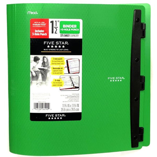 Mead Five Star 3-Ring Plastic Notebook Binder with Built-In 3-Hole Punch - Select Color (1.5") 375 Sheet Capacity - DollarFanatic.com