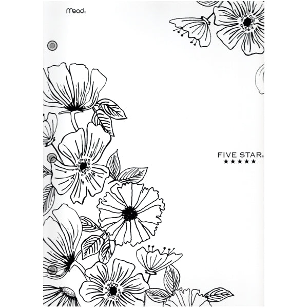 Mead Five Star 4-Pocket Portfolio Folder - Floral Linework (9.5" x 12.5") Durable Cardstock, DIY Color and Design - DollarFanatic.com