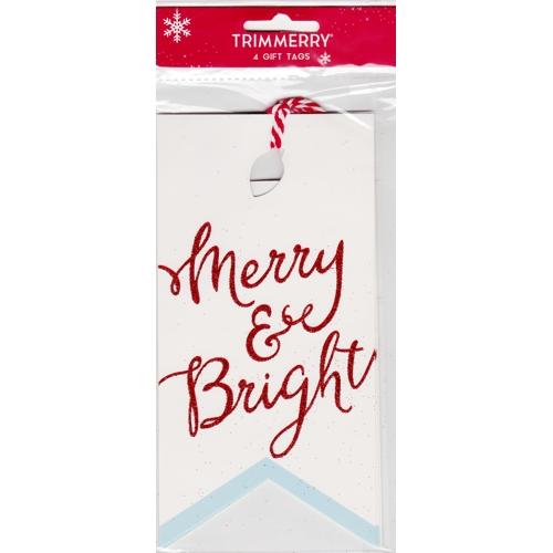 Merry & Bright Christmas Large Gift Tags with Strings (4 Pack) - DollarFanatic.com