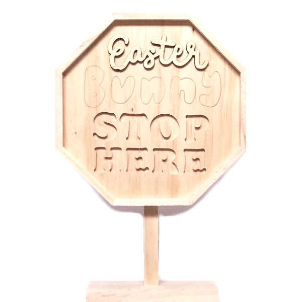Mondo Llama Easter Bunny Stop Here Wood Stop Sign (8.5" x 5.75") - DollarFanatic.com