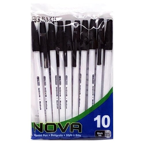 Nova Black Ball Point Ink Pens - Medium (10 Pack) - DollarFanatic.com