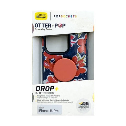OtterBox iPhone 14 Pro Otter + Pop Symmetry Series Phone Case - Flowerama/Navy Blue (77-90522) Integrated PopSockets PopGrip - $5 Outlet
