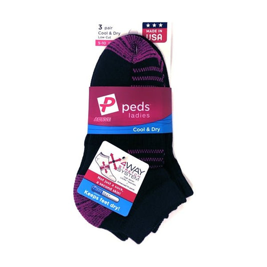 PEDS Active Cool & Dry Low Cut Ankle Socks - Black/Pink (3 Pack) Shoe Size 5-10 - DollarFanatic.com