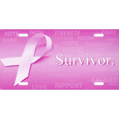 Pink Ribbon Metal Vanity License Plate (Find A Cure or Survivor) - $5 Outlet