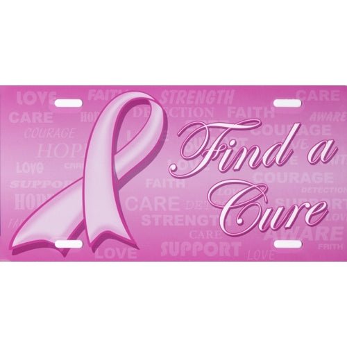 Pink Ribbon Metal Vanity License Plate (Find A Cure or Survivor) - $5 Outlet