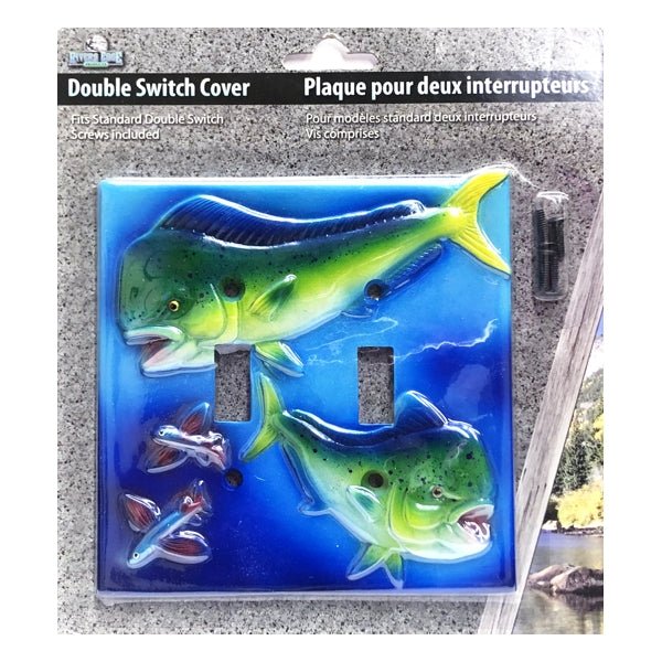 Rivers Edge Blue Double Light Switch Plate Cover - Dorado Mahi Mahi Fish (Mounting Screws Included) - DollarFanatic.com