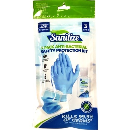 Sanitize Antibacterial Safety Protection Kit (3-Piece Kit) Includes Gloves, Mask & Hand Sanitizer - $5 Outlet