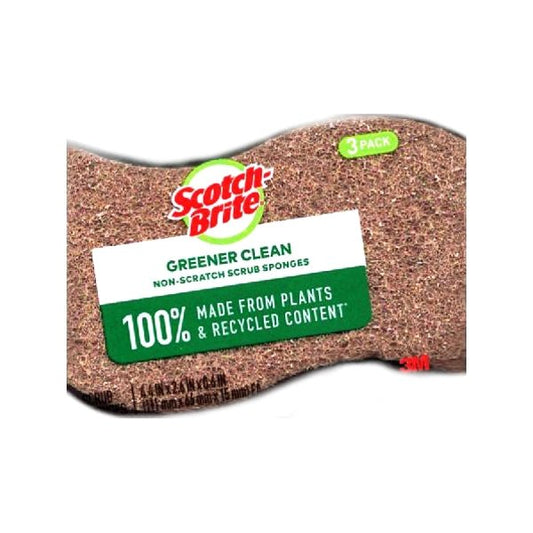 Scotch-Brite Greener Cleaner Non-Scratch Scrub Sponges - Natural (3 Pack) Made from Plants and Recycled Content - DollarFanatic.com