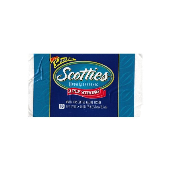 Scotties 3-Ply Hypoallergenic Unscented Facial Tissues Pack - White (10 count) Pocket Travel Size - DollarFanatic.com