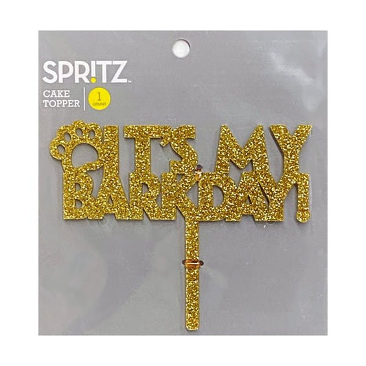 Spritz Birthday Gold Glitter Cake Topper - It's My Barkday (6" x 4.5") - $5 Outlet