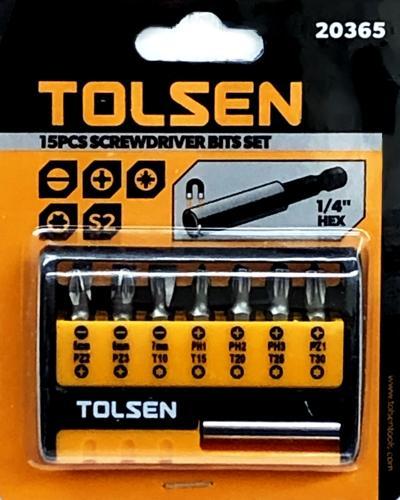 Tolsen 15-Piece 1/4" Hex Screwdriver Bits Set with Storage Case (20365) - $5 Outlet