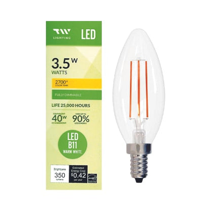 TW Lighting 3.5W Decorative B11 LED Filament Light Bulb - Clear Warm White (40W Equiv.) - DollarFanatic.com