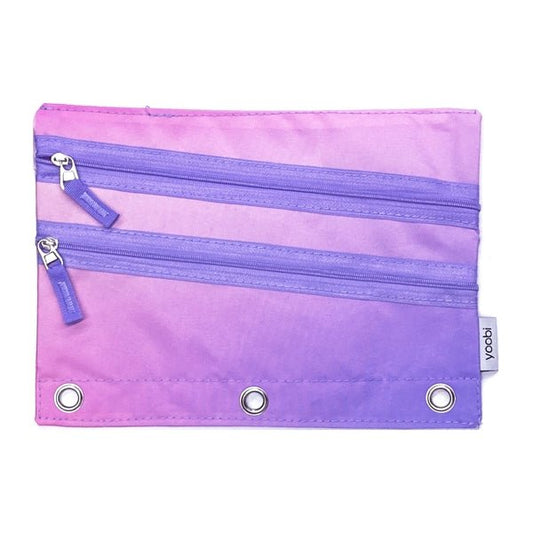 Yoobi Binder Zipper Pouch - Pink/Purple (10" x 7") 3 Secure Zipper Compartments - $5 Outlet